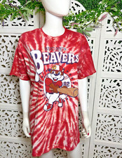 Buc-ee's Beavers Red Baseball Tie Dye Adult T-Shirt Size Large