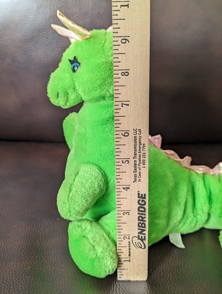Vintage Tara Toy Dragon Green Pink Bow Green Plush Stuffed Animal