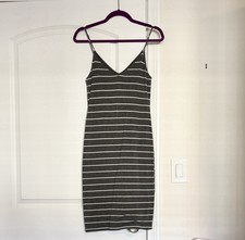 Dark Gray and White Striped Midi Dress Size Small ( brand: Final Touch)