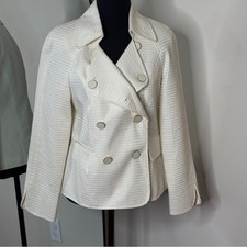 Talbot s Textured Ivory Double Breast Blazer Size 8