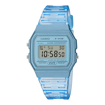 Casio F-91WS-2CF Vintage Digital Watch Blue Resin Alarm Chrono LED Light Classic