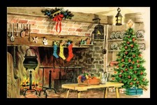Dr Jim Stamps Christmas Kitchen Scene Postcard Fireplace Stocking