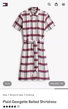 Tommy Hilfiger Women's Plaid Georgette Belted Shirtdress Color Ivory Size S NEW