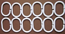 SET OF 12  WHITE PLASTIC SHOWER CURTAIN RINGS/HOOKS. NEW/UNUSED. #B#