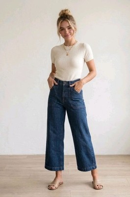 The Simple Folk Wide Leg Jeans Sz 6 High Rise Cropped Boho Clean Girl Minimalist