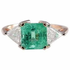 Art Deco Antique Asscher Cut 2.80 Ct Natural Green Emerald Vintage Wedding Ring