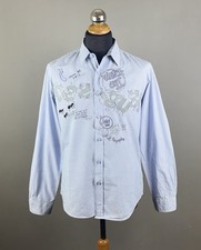DESIGUAL Blue Striped Front Logo Long Sleeve Button Up Shirt Size L