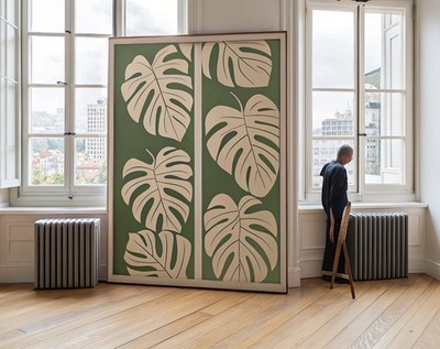Salbeigrün Monstera Botanisch Modern Minimalistisch Zimmerpflanzenliebhaber Wanddekor Cont