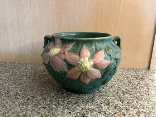 vintage Roseville Green Clematis Large Jardiniere 667-5” Art Pottery