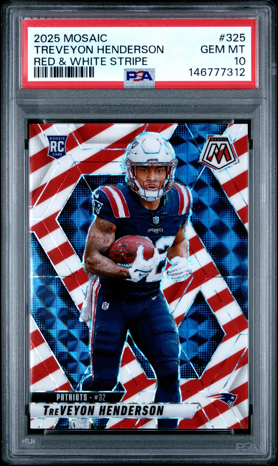 2025 PANINI MOSAIC RED & WHITE STRIPE #325 TREVEYON HENDERSON PSA 10