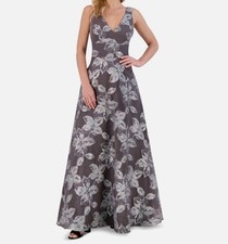 Eliza J Women's Silver Floral Jacquard Sleeveless Ball Gown Dress Size 4