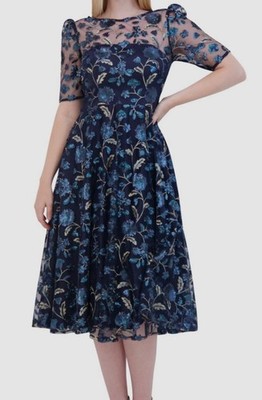 eliza j blue sequin dress Eliza J Embroidered Sequin Ballgown in Blue