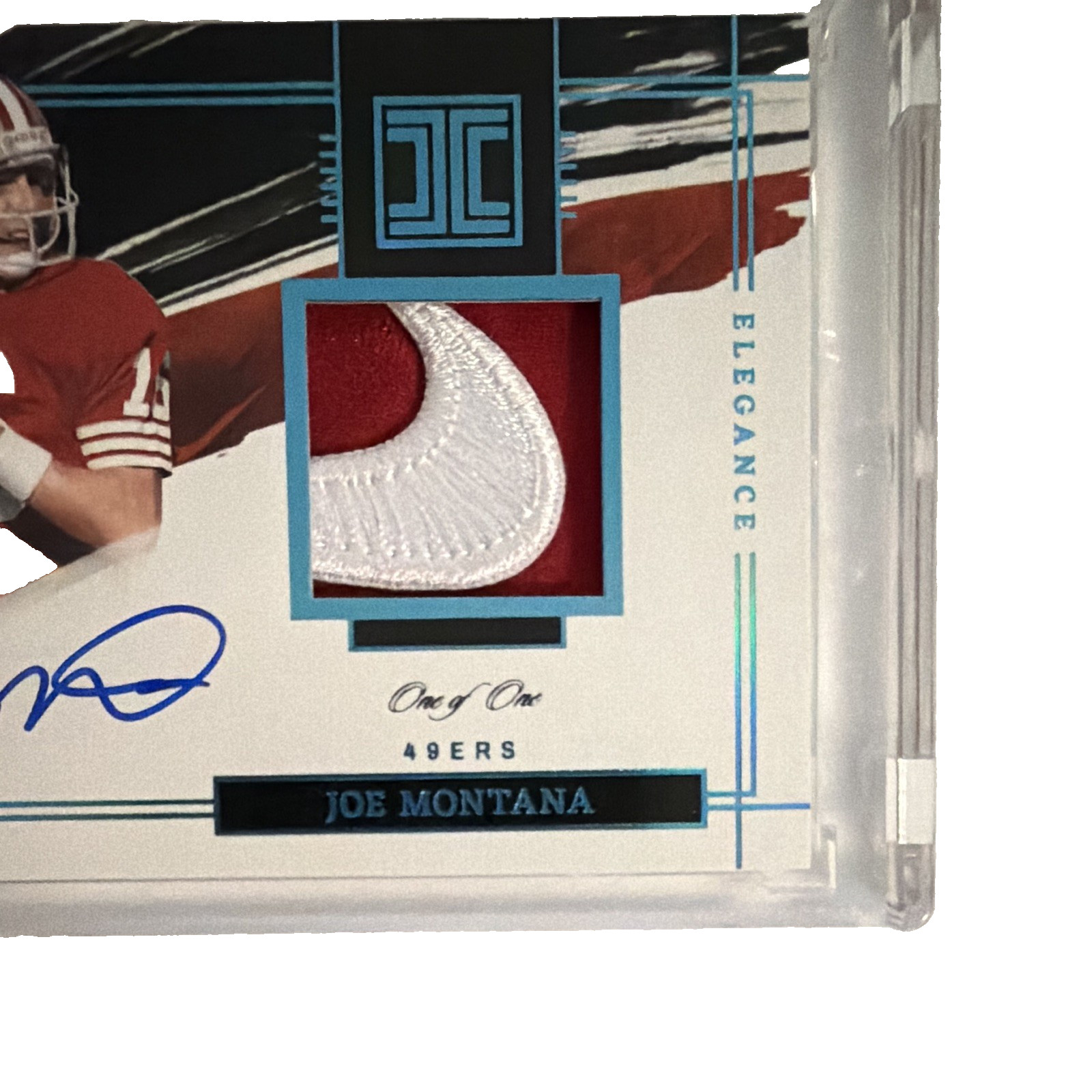 Panini 2023 Impeccable 1/1 Joe Montana 49ers Elegance Nike Swoosh Auto ERP-JMT view 2