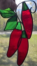 Red Chili Peppers Stained Glass Suncatcher 10" Southeastern 