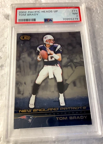 2002 TOM BRADY FOOTBALL CARD #71 PSA 7 PACIFIC HEADS UP #1