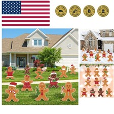 10Pcs Christmas Yard Signs with Stakes - Gingerbread Man and Other Holiday De...