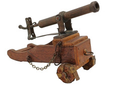 MODELLO CANNONE ARTIGIANALE IN MINIATURA - LEGNO , CUOIO E BRONZO ( 3 )