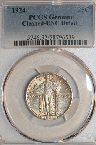 1924 Liberty Standing Quarter PCGS Genuine Cleaned UNC Detail