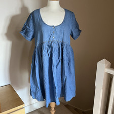 New Look Maternity Dress Sz 12 Blue Cotton Lyocell Light Denim with Pockets