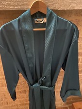 Vintage Victoria s Secret Gold Label Teal Jewel Green Satin Floral Robe Size O/S