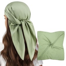 Head Scarf for Women Hair 27'' Square Satin Silk Feeling C71 . Light Green