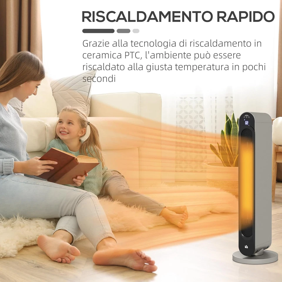 Stufa Elettrica Oscillante a 3 Modalità Di Riscaldamento, Termoventilatore Con T - Immagine 4 di 4