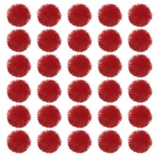30Pcs Fluffy Soft Faux Fur Pom Poms for Hats with Elastic Loop, Red