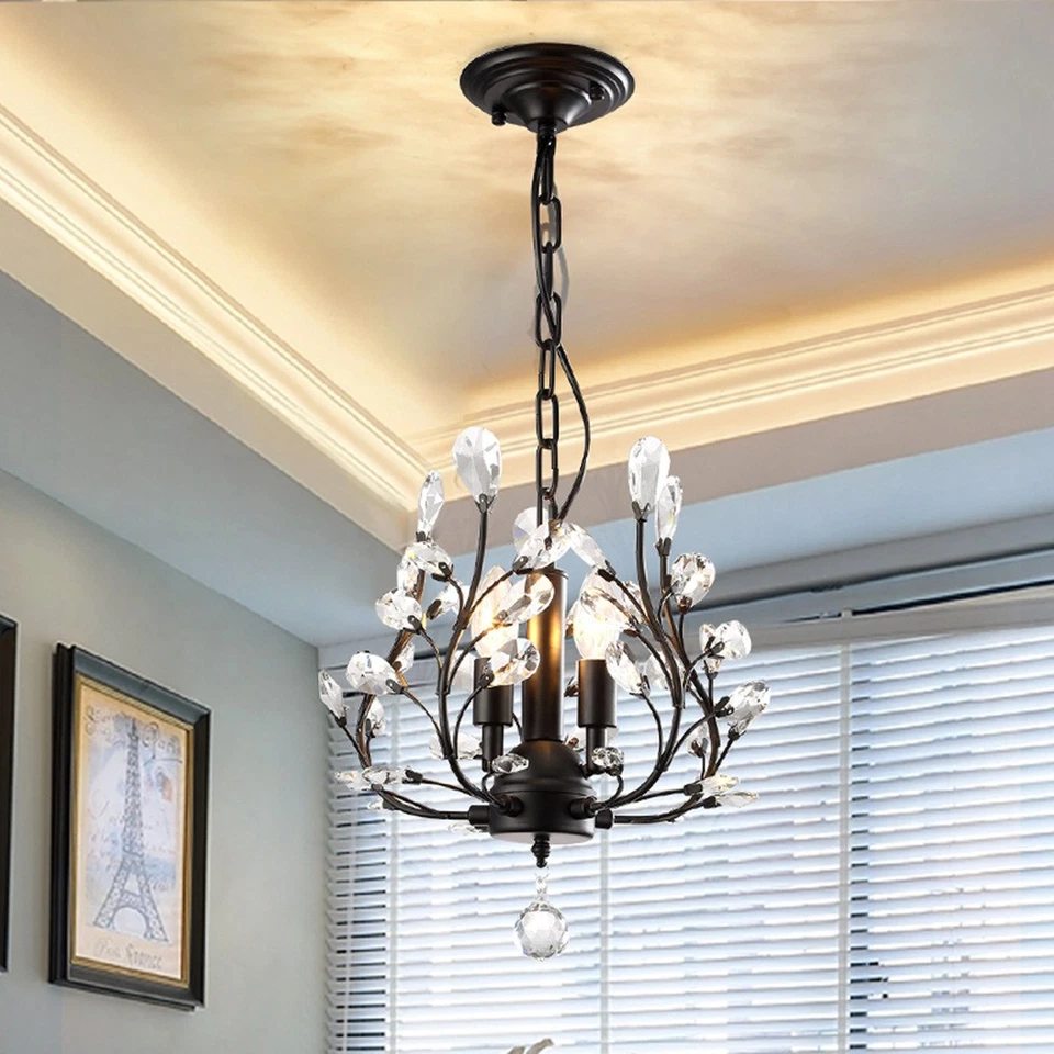 3-Lights Kitchen Pendant Light Home Retro Chandelier Lighting Black Ceiling Lamp - Image 3 of 4