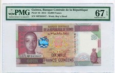Guinea 2012 10,000 Francs Bank Note Superb Gem Unc 67 EPQ PMG