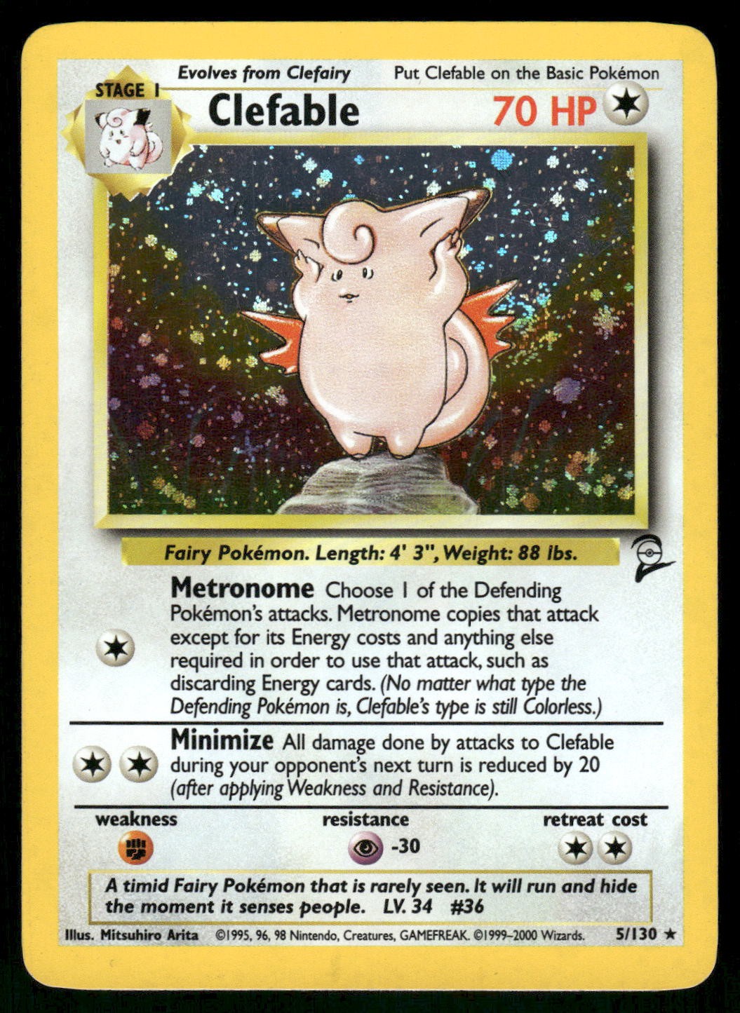 Clefable 5/130 Holo Rare Base Set 2 Pokemon Near Mint
