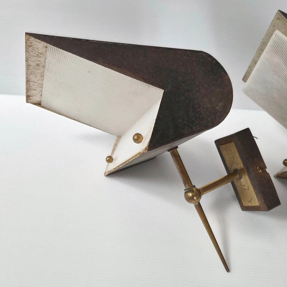 PAIRE D'APPLIQUES VINTAGE 1950 A RESTAURER SIGNEES M.D. DLG PIERRE GUARICHE - Photo 2/4