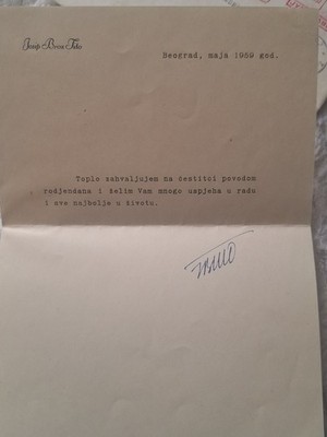 Von Josip Broz Tito signierter Brief 1959