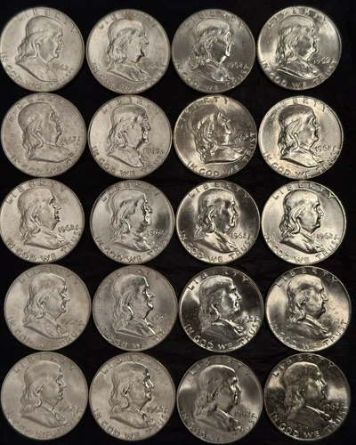 Roll of 20 1962-D Franklin Half Dollars Bullion/Uncirculated ($10 Face Value)