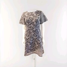 Lauren Ralph Lauren Women's Petite Floral Lace Dress 8P Grey Black Lined NEW