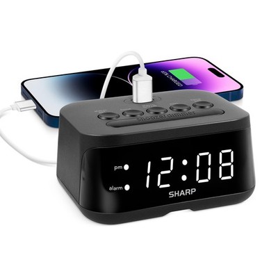Digital Alarm Clock with USB 2 AMP Fast Charge Port & White Display