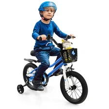 14" Kid's Bike w/Removable Training Wheels & Basket for 3-5 Years Old Blue