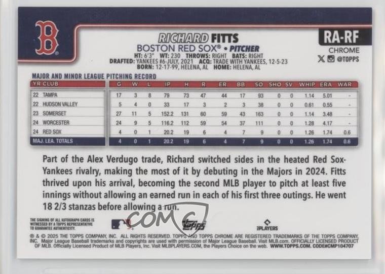 2025 Topps Chrome Rookie Auto Richard Fitts #RA-RF Auto RC