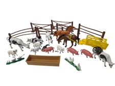 Farm Animal Figure Toys Playset Horses Cow Pig Sheep Fence Cart Pretend Sandtray