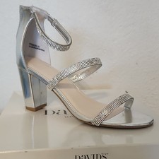 David's Bridal Silver Strappy Block Heel Sandals High Heel 8.5 M Synthetic