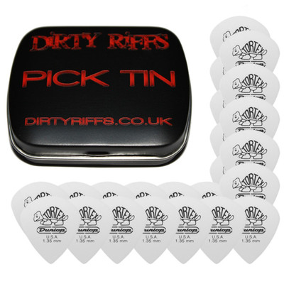 24 x Dunlop Tortex Jazz III 3 weiße Gitarren-Plektren/Gitarrenplektren 1,35 mm in Plektrum-Dose