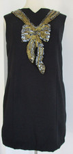 VINTAGE VOYAGER BY PATCHINGTON LITTLE BLACK DRESS BLACK & GOLD EMBROIDERED BOW M