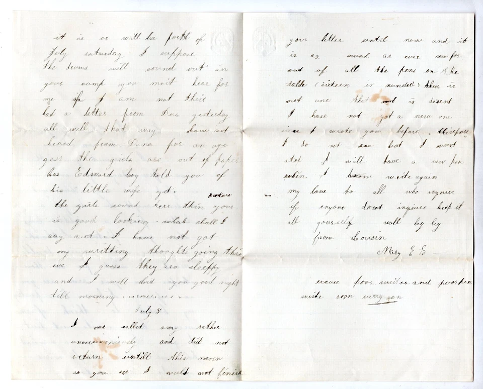 US 1863 CIVIL WAR COVER & LETTER EAST BROOKFIELD MASS. DATED JULY 1863 FROM MARY - Image 3 of 3