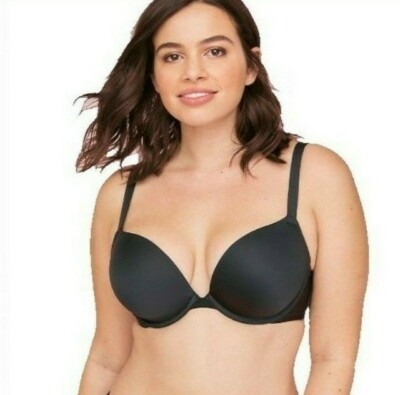 Cacique 46DDD Bra Black Plunge Cotton Push Up Padded Plus Size