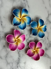 NWOT Plumeria Clay Flatback Flowers Crafts 50mm Set of 4 Blue Purple