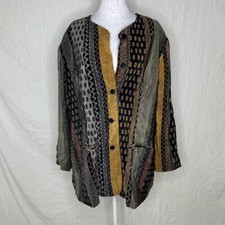 Vintage Black Tan Boho Chic 100 Silk Jacket Sz: XXL