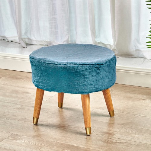 Modern Oval Faux Fur Ottoman Plush Padded Pouf w/ Wood Legs for Cozy Home Decor - Picture 70 of 80