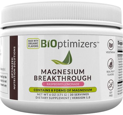BiOptimizers Magnesium Durchbruch Getränk Himbeer Limonade 6 Unzen 30 Portionen