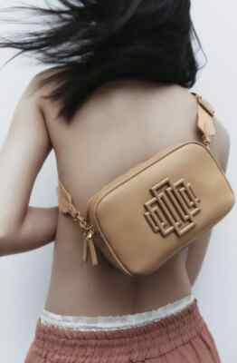 NWT ZARA METAL TRIM BEIGE NUDE TAN BEIGE CROSSBODY BAG
