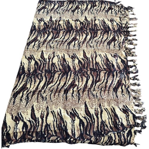 Vintage Hand Made Yellow Animal Print Statement Scarf Tiger Beach Wrap Brown XL - Picture 3 of 8
