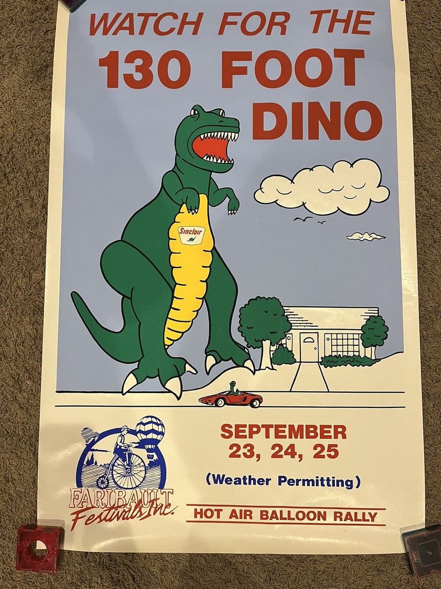 Vintage Sinclair Dino Dinosaur Gasoline Gas Station Poster Hot Air